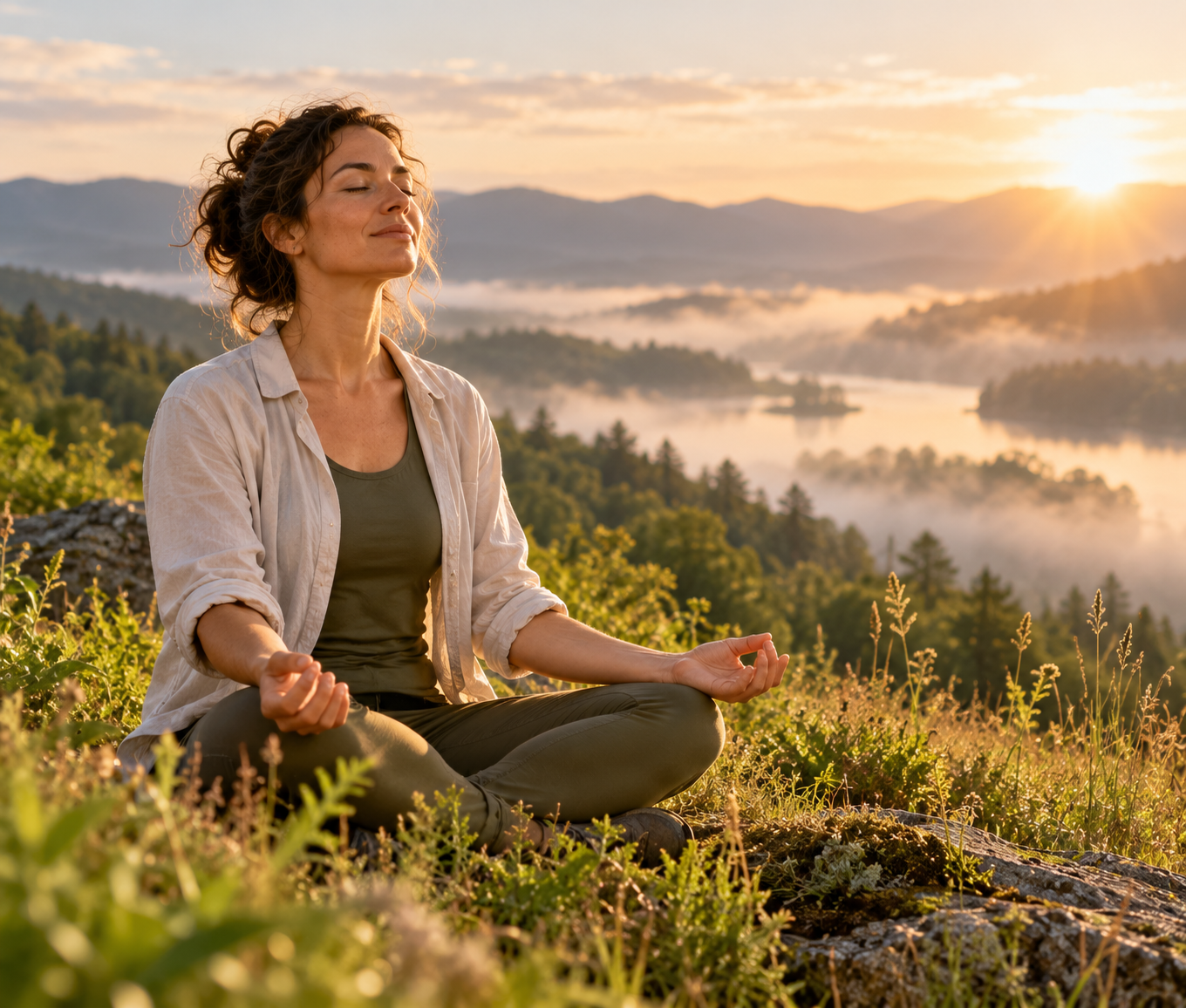 Calm adult resting at sunrise, representing an ECS reset
